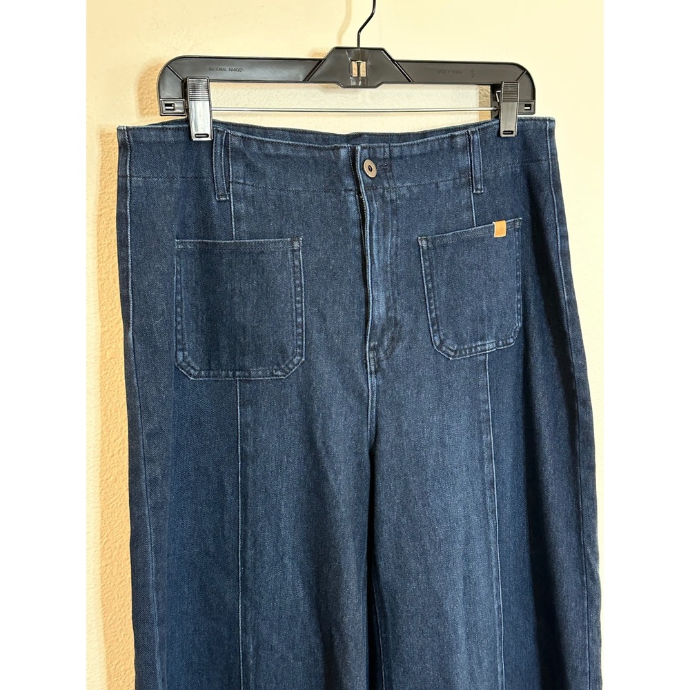 Halara Wide Leg Flex Denim Jeans Pant Size L Dark Wash Patch Pockets Stretch NEW - Picture 4 of 10